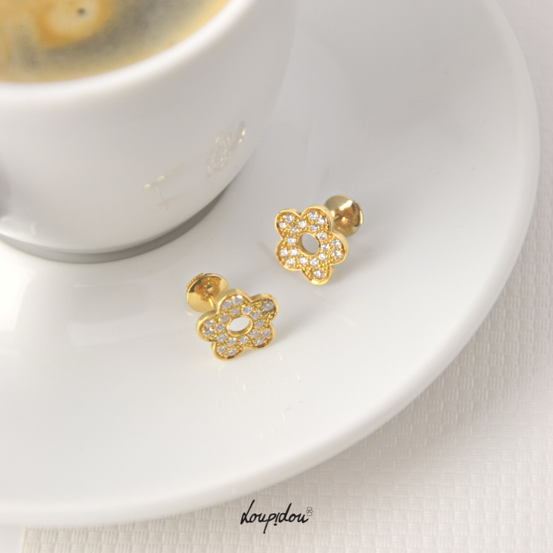 Boucles d'oreilles Tahiti Marguerites in Argent massif et perles
